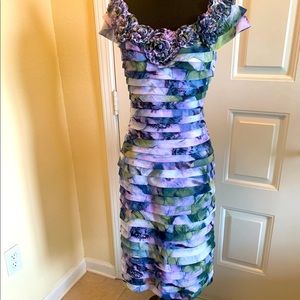 Adrianna Papell Blue Watercolor Print Bandage Dress